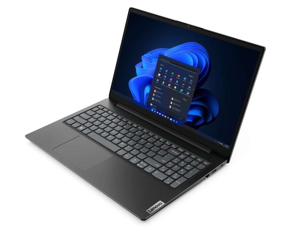 Notebook Lenovo V15 Gen 4 černý Otevřený a zapnutý notebook Lenovo V15 Gen 4 otočený doleva