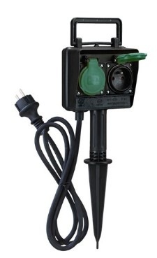 Kabel prodlužovací Solight zahradní sloupek IP44, 2 zásuvky, gumový kabel 1,5m
