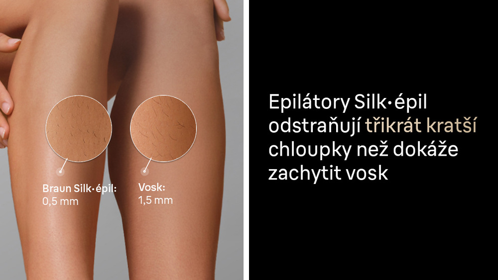 Dámská lýtka oholená epilátorem Braun Silk-épil 9 Flex SES9-071 3D v porovnání s voskem