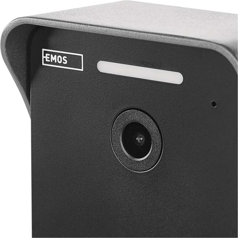 Videozvonek EMOS GOSMART IP-21PoE (keypad) šedý Detail videozvonku EMOS GoSmart IP-21 s FHD kamerou a ochrannou stříškou proti dešti
