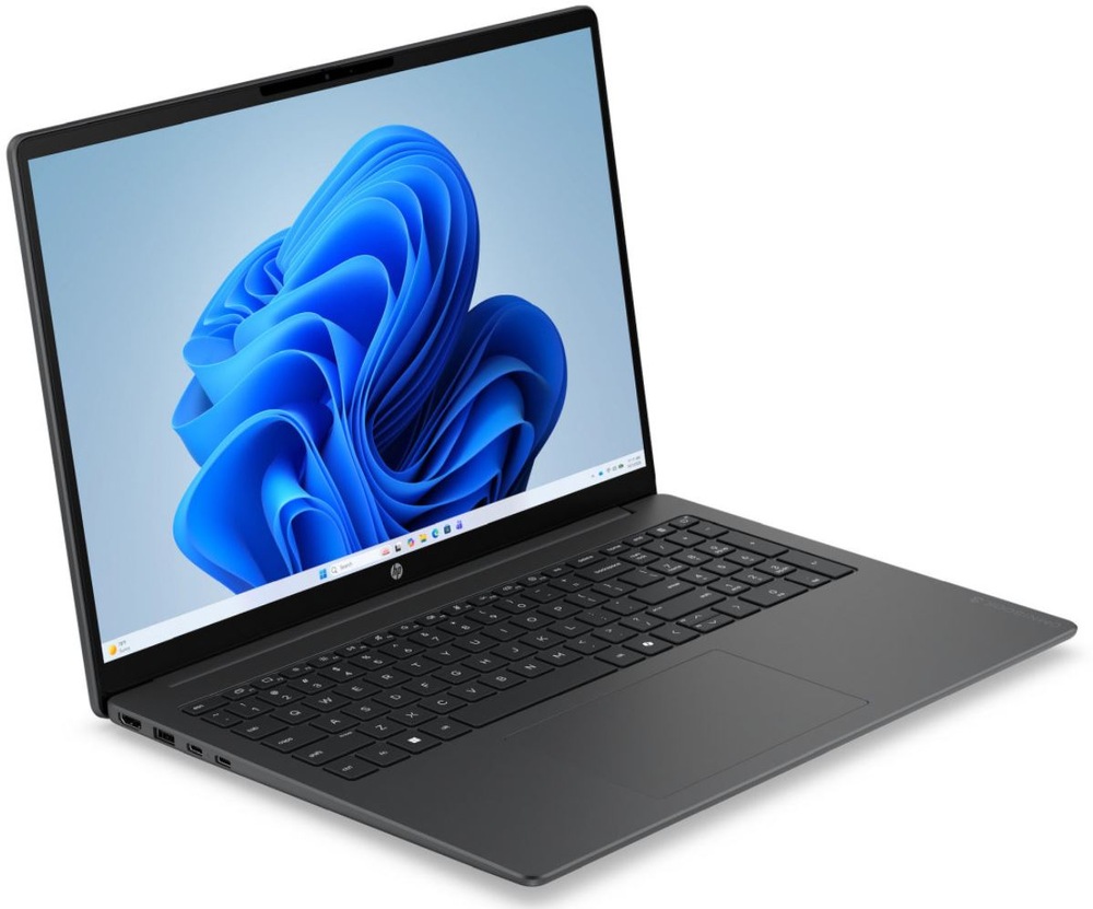 Notebook HP Omnibook 3 16-bu0612ncx + Game Pass předplatné na 2 měsíce šedý Notebook HP OmniBook 3 v šikmém pohledu s tenkým provedením