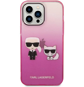 Kryt na mobil Karl Lagerfeld Gradient Karl and Choupette na Apple iPhone 14 Pro Max růžový KLGKLHCP14XTGKCP