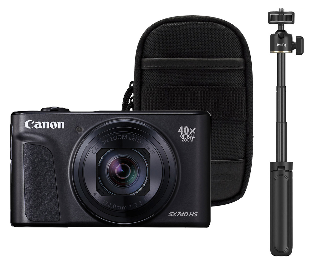 Kompaktní fotoaparát Canon PowerShot SX740 HS s cestovním pouzdrem a stativem, černá barva