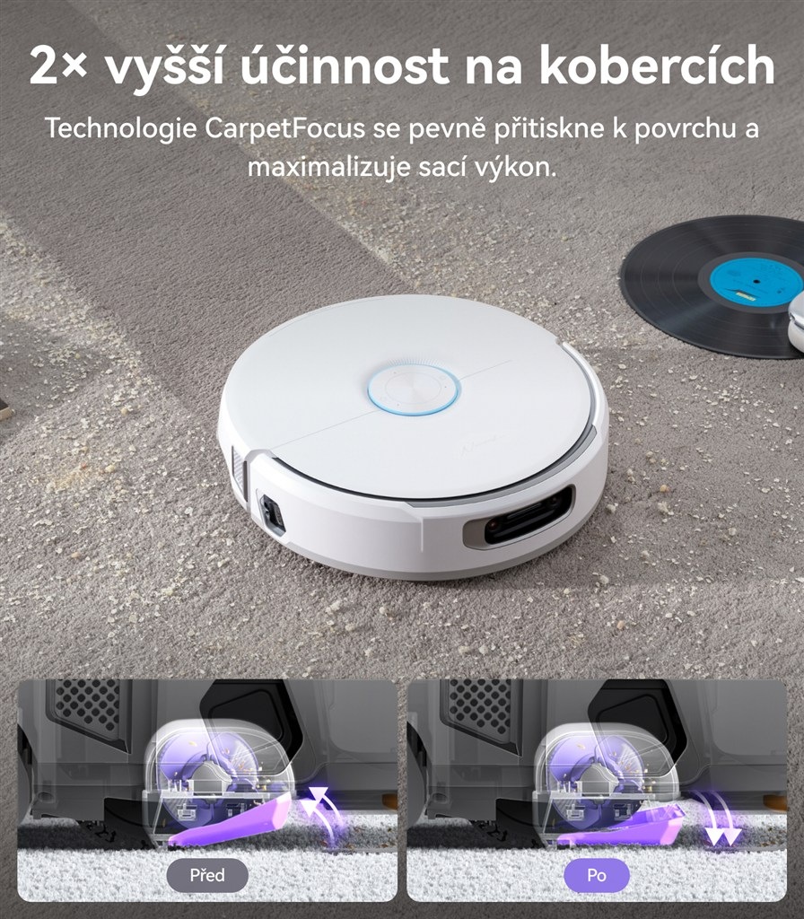 Robotický vysavač Narwal Flow AX11 bílý Dosahuje perfektní účinnosti na kobercích