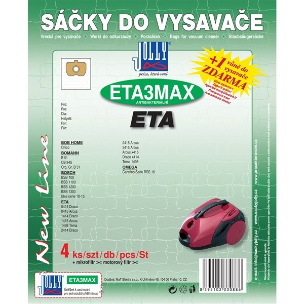 Sáčky Jolly do vysavače ETA, snadná výměna