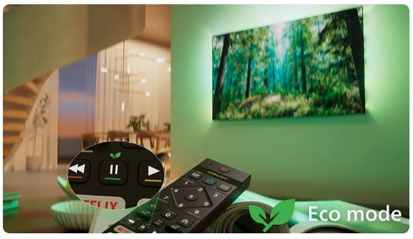 Televize Philips 50PQS7801 s dálkovým ovladačem a aktivovaným úsporným Eco režimem