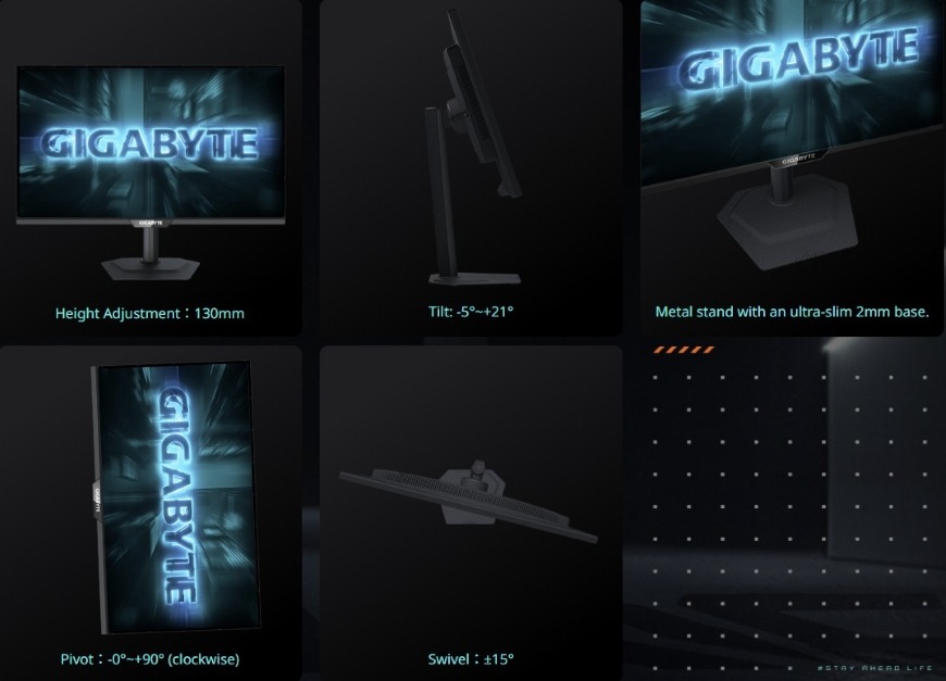 Herní monitor GIGABYTE G27Q2 černý Nastavení výšky a polohy stojanu herního monitoru GIGABYTE G27Q2