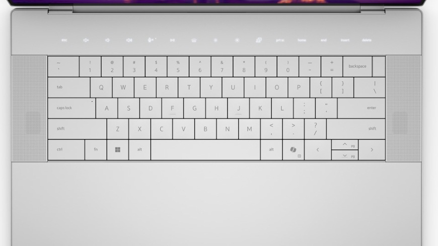 Detail klávesnice s dotykovým řádkem notebooku Dell 16 Premium DA16250