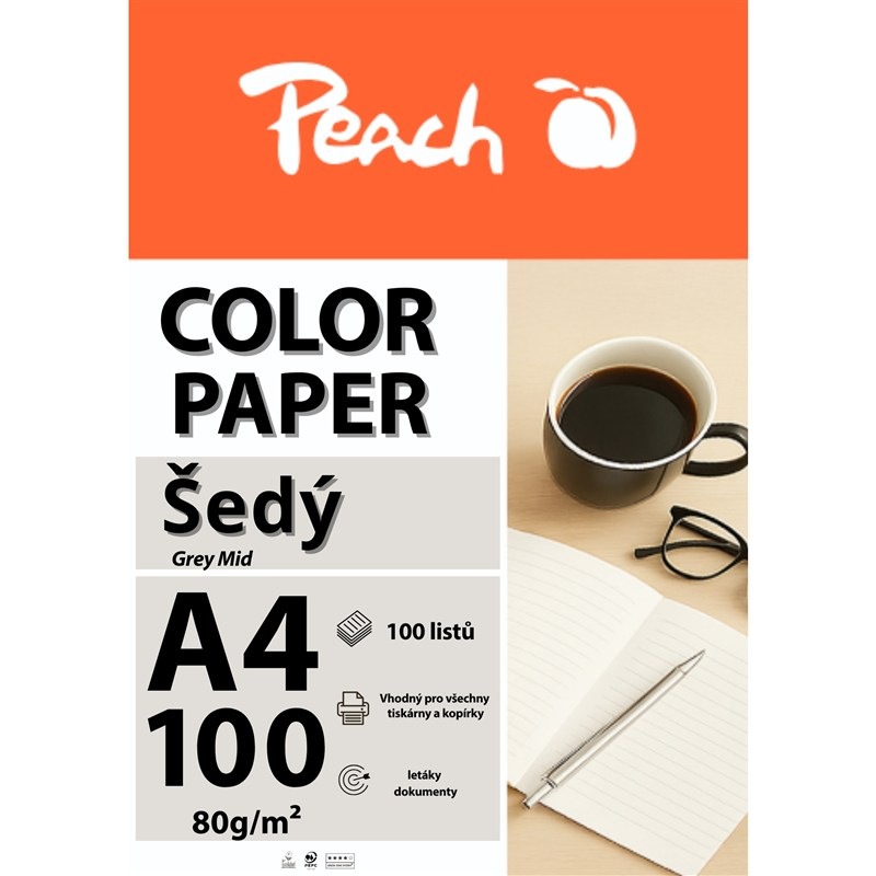 Papíry do tiskárny Peach Color A4 - 100 listů šedé