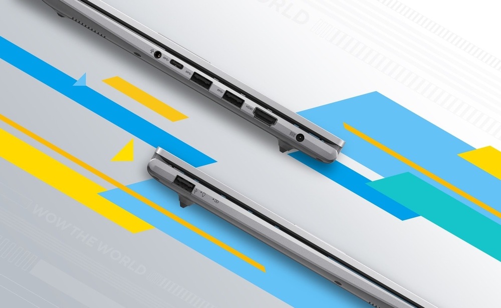 Detail konektorové výbavy notebooku ASUS Vivobook 14 z obou stran