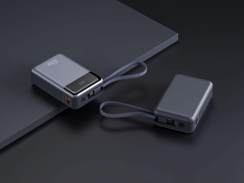 Powerbanka WG 20000 mAh, PD, USB-C 65W černá WG 20000 mAh, PD, USB-C 65W má integrovaný kabel USB-C