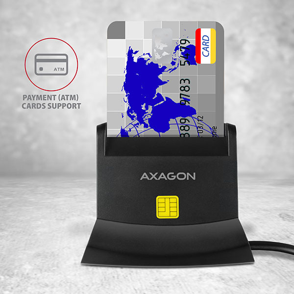 Čtečka eObčanek Axagon USB-A StandReader 4-slot + SD/microSD/SIM,1.3 m černá