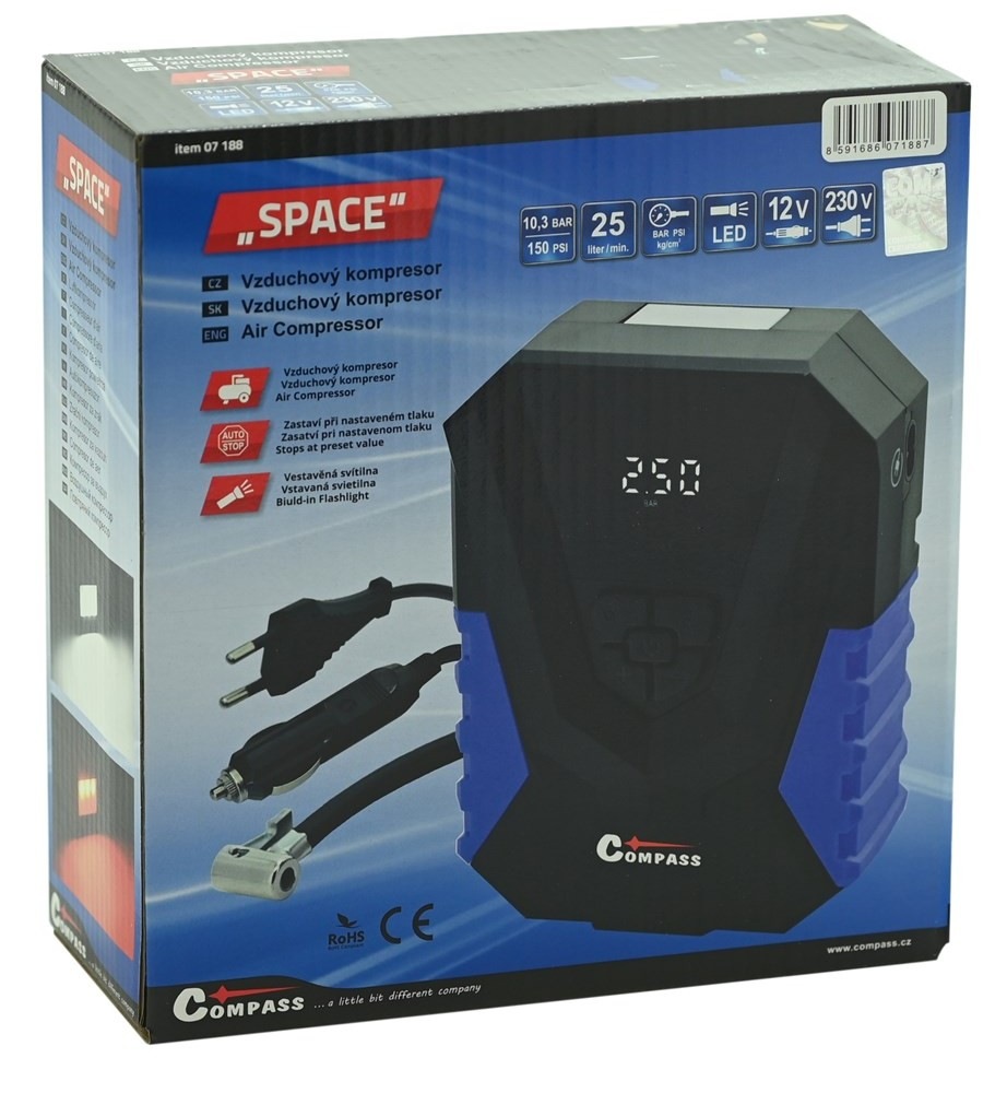Kompresor Compass 12/230V SPACE se světlem + SOS