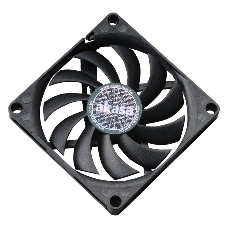 Ventilátor AKASA Slim, 80 mm, PWM, černá barva.