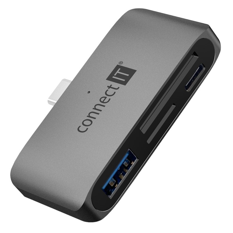Čtečka paměťových karet Connect IT CompactPRO + USB hub - antracitová