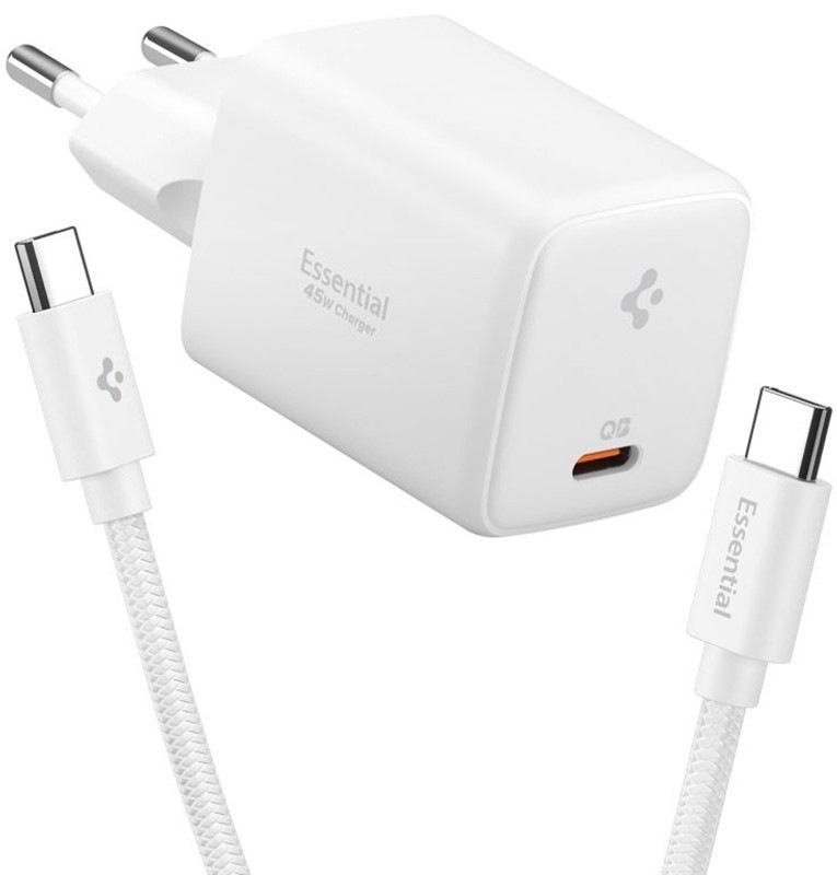 Nabíječka do sítě Spigen Essential s výkonem 45W a USB-C kabelem