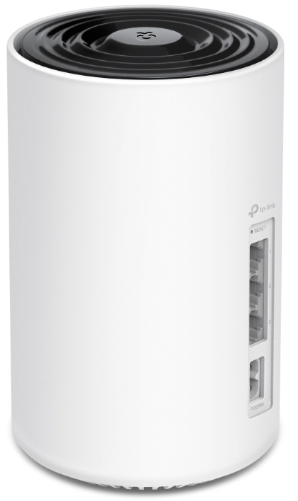 Detail jednotky Deco PX10 se třemi gigabitovými RJ45 porty a konektorem napájení