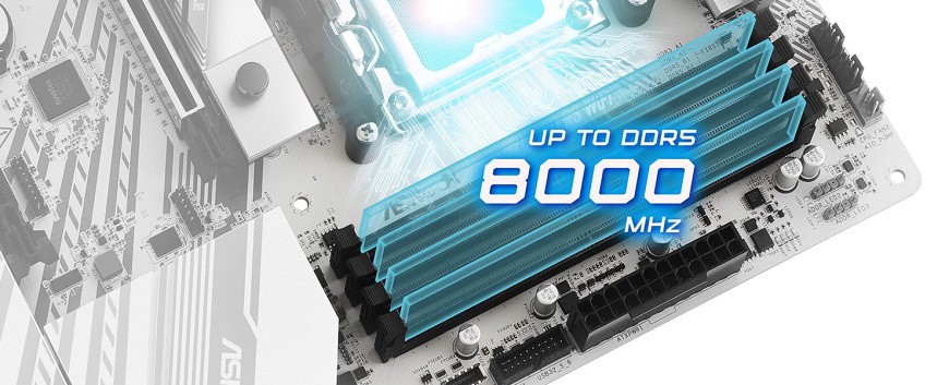 Základní deska ASRock X870 PRO RS Detail slotů pamětí DDR5 na základní desce ASRock X870 PRO RS s podporou až 8000 MHz