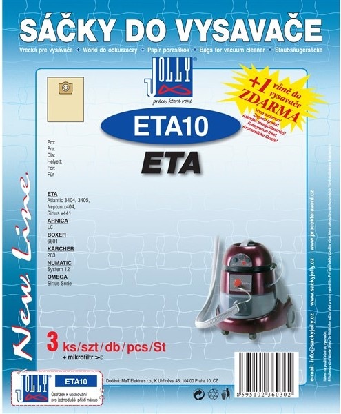 Sáčky do vysavače Jolly ETA 10 pro vysavače Eta, Arnica, Boxer, Kärcher, Numatic a Omega