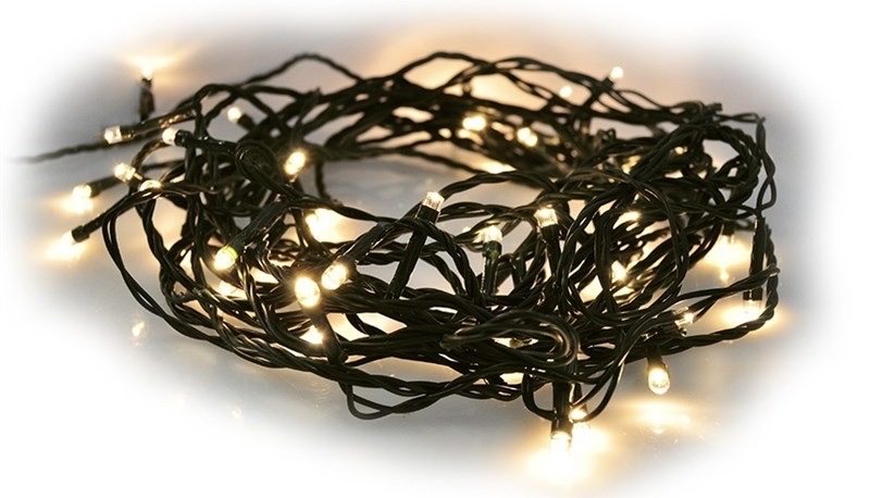 Vánoční osvětlení Solight řetěz, 100LED, 10+3m, 8 funkcí, IP44. 3x AA, teplá bílá