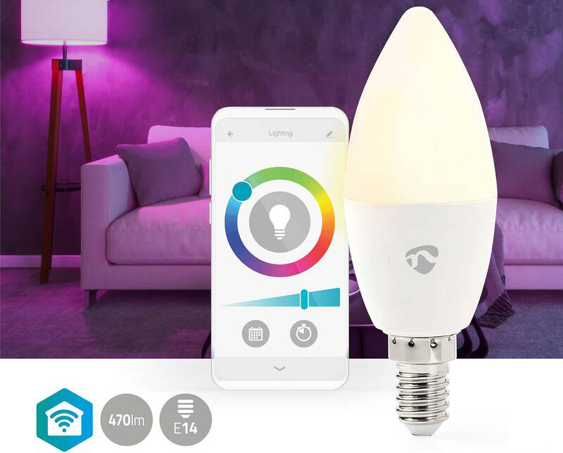 Chytrá žárovka Nedis SmartLife svíčka, Wi-Fi, E14, 470 lm, 4.9 W, RGB / Teplá - studená bílá