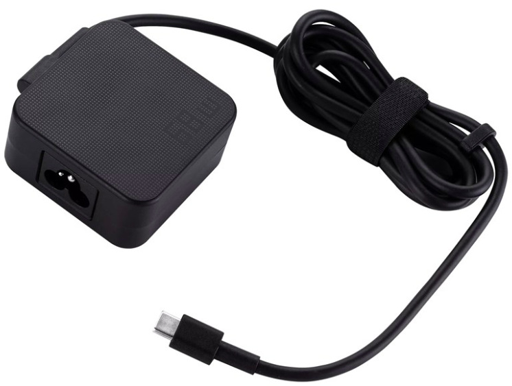 Napájecí adaptér Asus 68W USB-C Adapter s USB-C konektorem a integrovaným napájecím kabelem v černém provedení