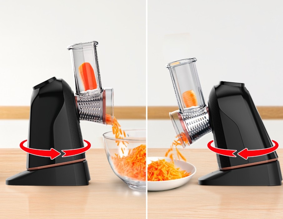 Elektrický strouhač Tefal Fresh Express Twist DN8658E0 černý Kuchyňský strouhač Tefal DN8658E0 Fresh Express Twist strouhá mrkev