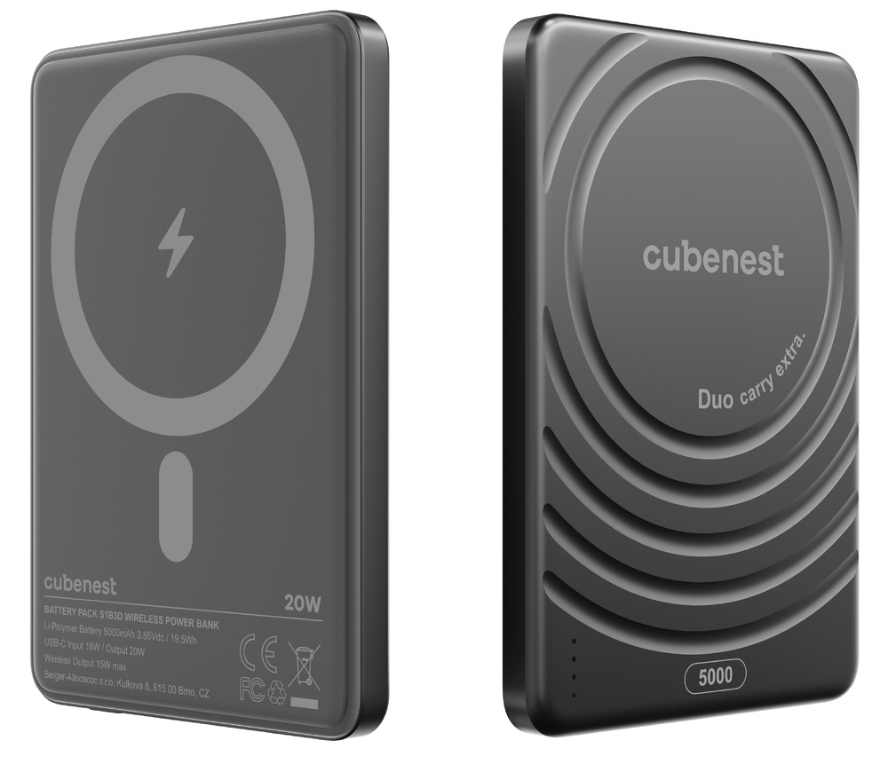 Powerbanka Cubenest SlimDual MagSafe Qi2 5000 mAh černá Powerbank CubeNest SlimDual MagSafe 5000 mAh - černá