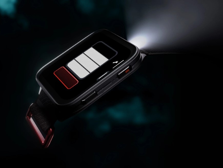 Chytré hodinky Garmin Venu X1 zlaté Detail hodinek Garmin Venu X1 se zapnutou lucernou a 3 stupni svícení