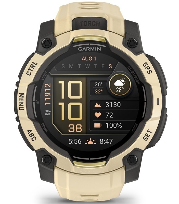 Chytré hodinky Garmin Instinct 3 – 45 mm AMOLED, krémová barva.