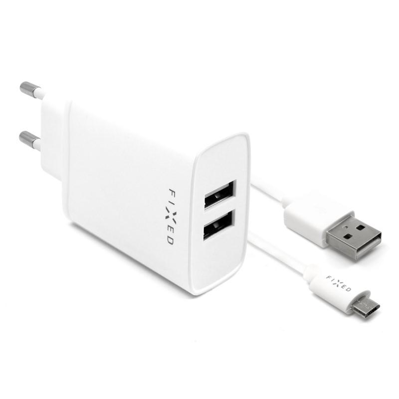 Nabíječka do sítě FIXED 2x USB, 15W Smart Rapid Charge + Micro USB kabel 1m bílá Nabíječka do sítě FIXED 2xUSB, 15W Smart Rapid Charge + micro USB kabel, černá