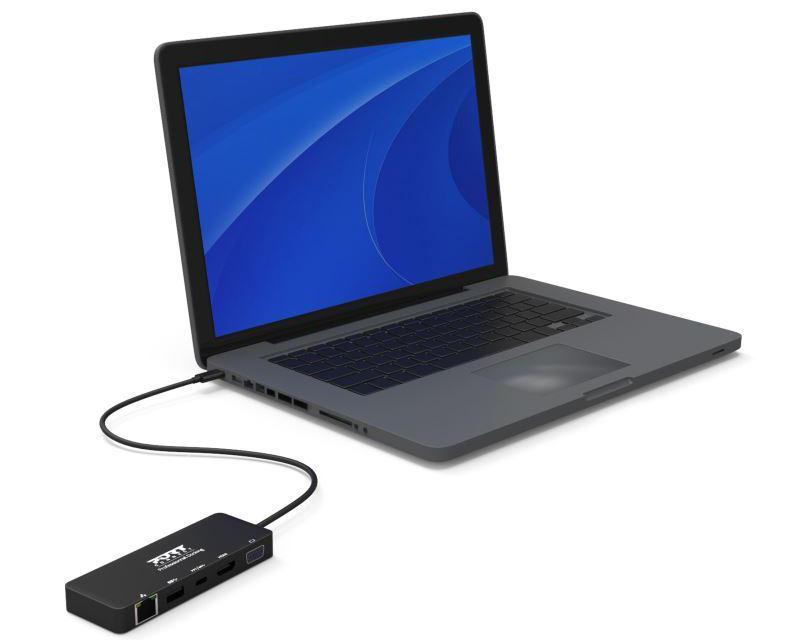 USB Hub PORT CONNECT USB-C/LAN, HDMI, VGA, USB-C PD 3.0 85W, USB-A černý