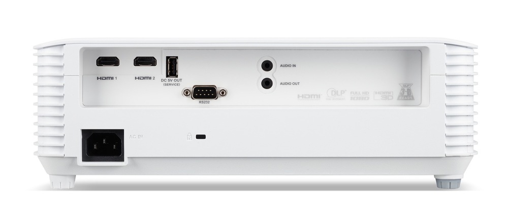 Projektor Acer X1528 bílý Projektor je vybaven několika porty od HDMI konektoru přes VGA až po audio vstup.
