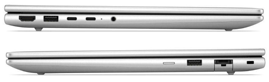 Boční profily HP ProBook 4 G2a s porty HDMI, USB-A, USB-C, audio a RJ-45