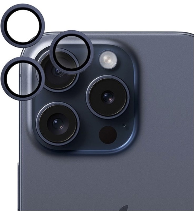 Ochranné sklo čočky fotoaparátu Epico Aluminium Lens Protector na Apple iPhone 15 Pro/15 Pro Max modré