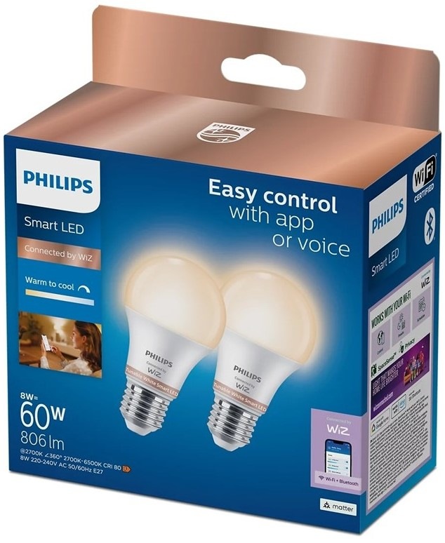 Chytrá žárovka Philips Smart LED 8W, E27, Tunable White, 2ks