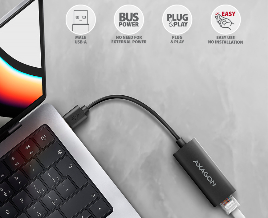 Síťová karta Axagon USB-A 3.2 Gen 1 - Gigabit, Realtek 8153 černá AXAGON ADE-AR, USB-A 3.2 Gen 1