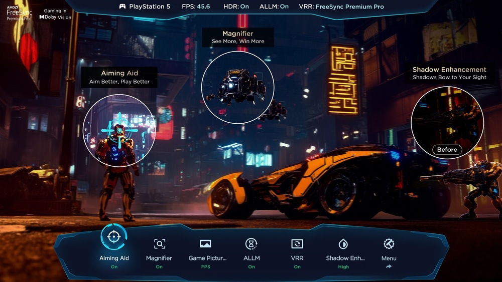 Hra, kde je auto a robot a zobrazený panel přístupů