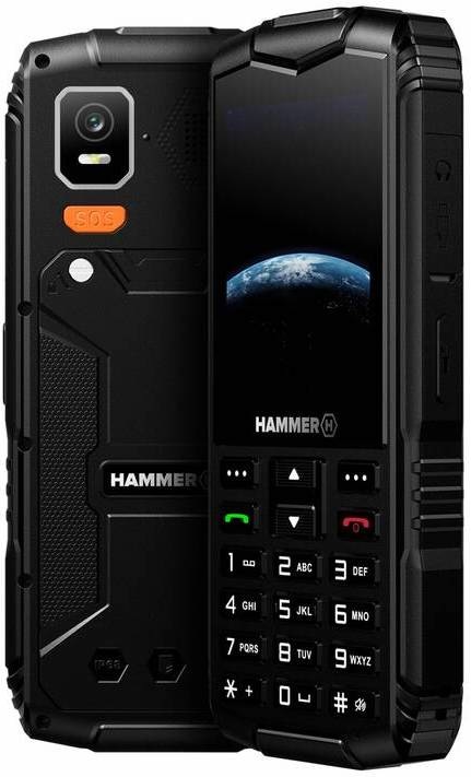 Mobilní telefon myPhone Hammer Horizon LTE černý Šikmý pohled na myPhone HAMMER Horizon LTE ukazující robustní tělo, boční tlačítka a odolné provedení IP68