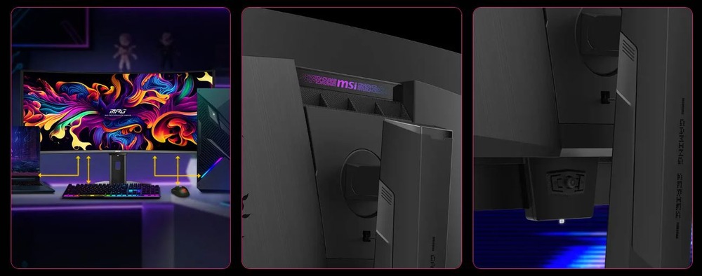 Herní monitor MSI MPG 341CQR QD-OLED X36 černý Herní monitor MSI MPG 341CQR QD-OLED X36 z předního, zadního a bočního pohledu