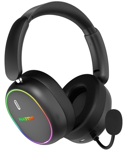 Headset HATOR Phoenix 2 černý Černý herní headset HATOR Phoenix 2 Wireless s RGB podsvícením a odnímatelným mikrofonem
