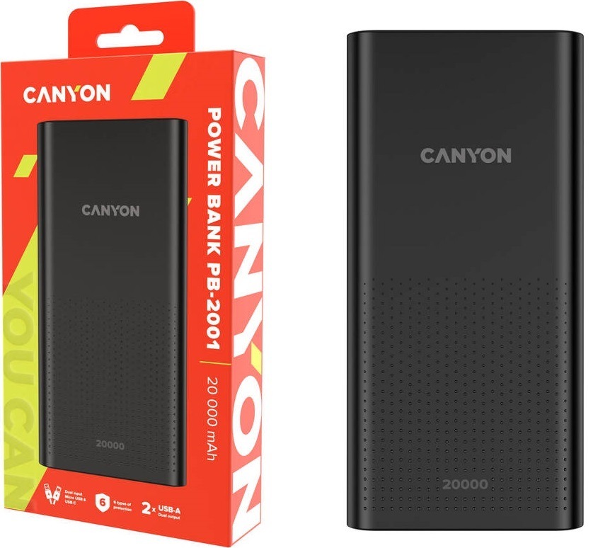 Powerbanka Canyon PB-2001B, 20000mAh černá Canyon PB-2001