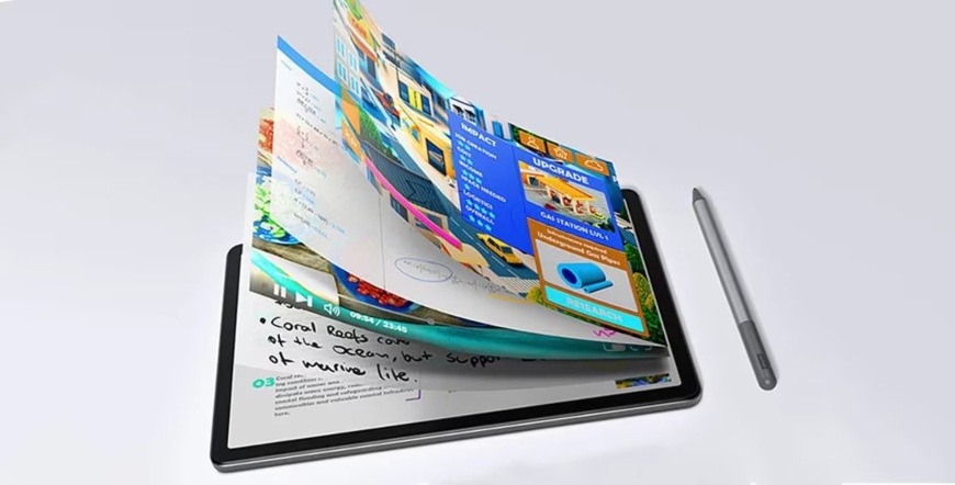 Různé aplikace na displeji tabletu Lenovo Tab K11 Gen 2