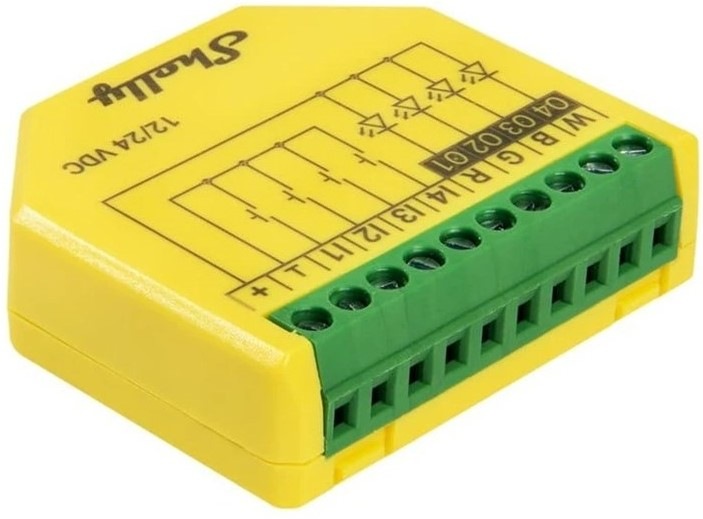 Modul Shelly Plus RGBW, stmívač pro LED pásky, WiFi - žlutý