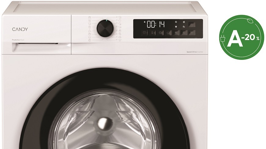 Pračka Candy GD 410B8-S bílá GD 410B8-S vrchní část pračky a ikona 20% úspory