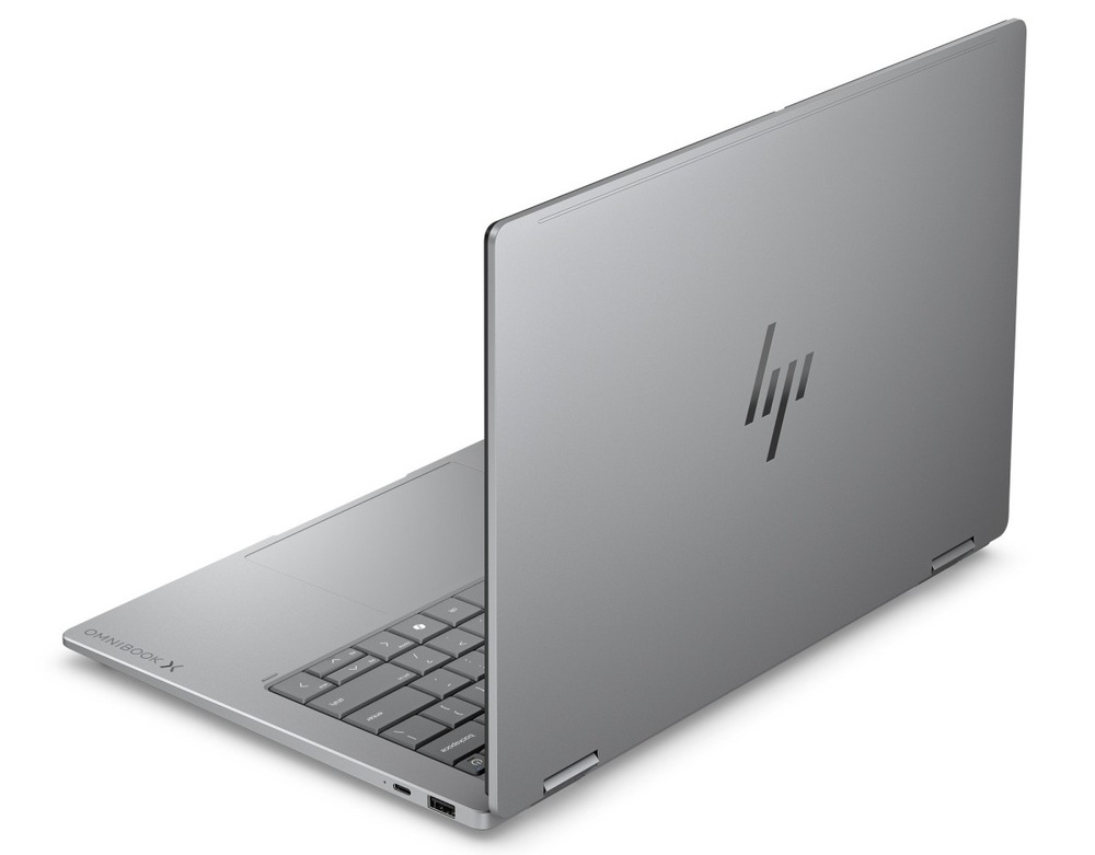 Otevřený notebook HP OmniBook X Flip AI zezadu