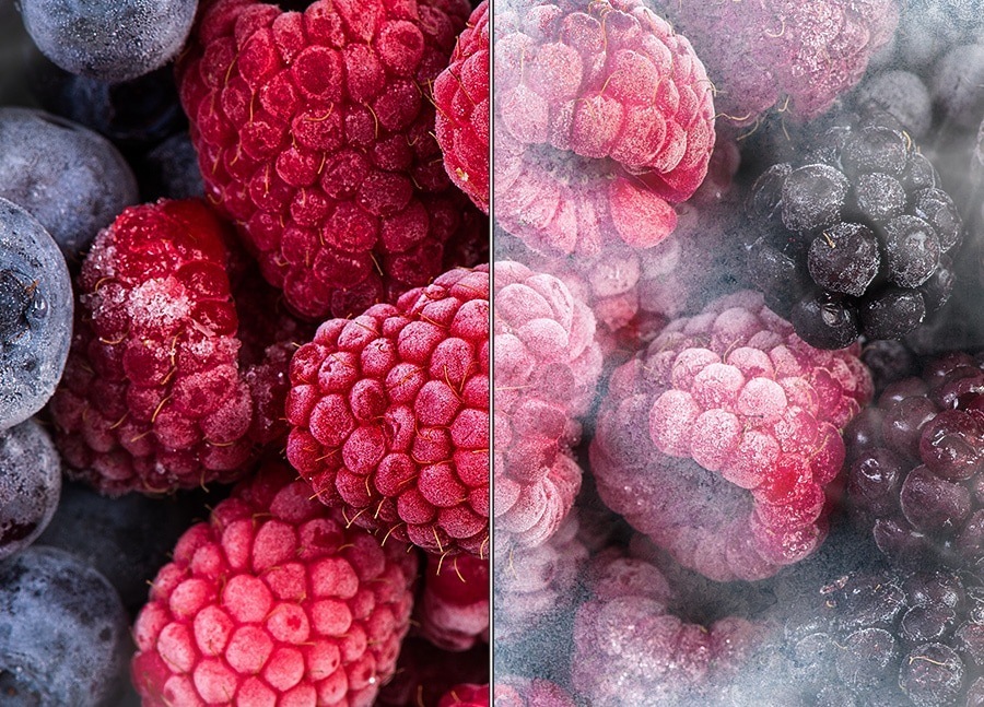 Technologie True No Frost - polovina ovoce s námrazou, polovina bez námrazy
