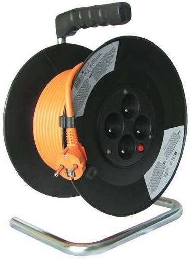 Kabel prodlužovací na bubnu Solight 4 zásuvky, 50m, 3x 1,5mm2 černý/oranžový