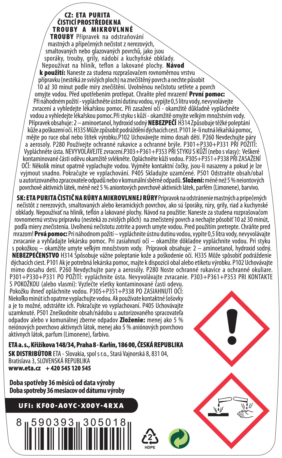 Čisticí prostředek na trouby a mikrovlnné trouby ETA PURITA 9956 90000 Čisticí prostředek na trouby a mikrovlnné trouby ETA PURITA 9956 90000