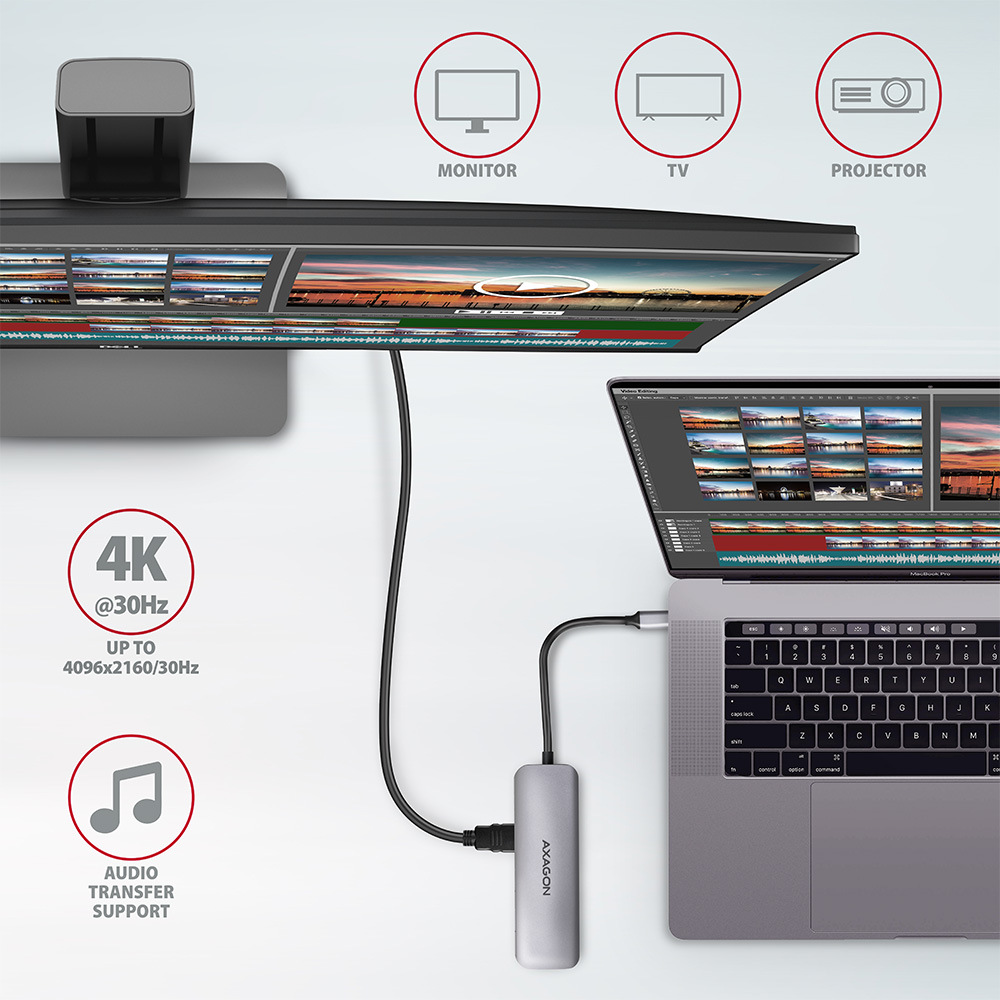USB Hub Axagon USB 3.2 Gen 1 hub, 2x USB-A, HDMI, SD/microSD slot, PD 100W, kabel USB-C 20cm šedý USB Hub Axagon USB 3.2 Gen 1 hub, 2x USB-A, HDMI, SD/microSD slot, PD 100W, kabel USB-C 20cm šedý